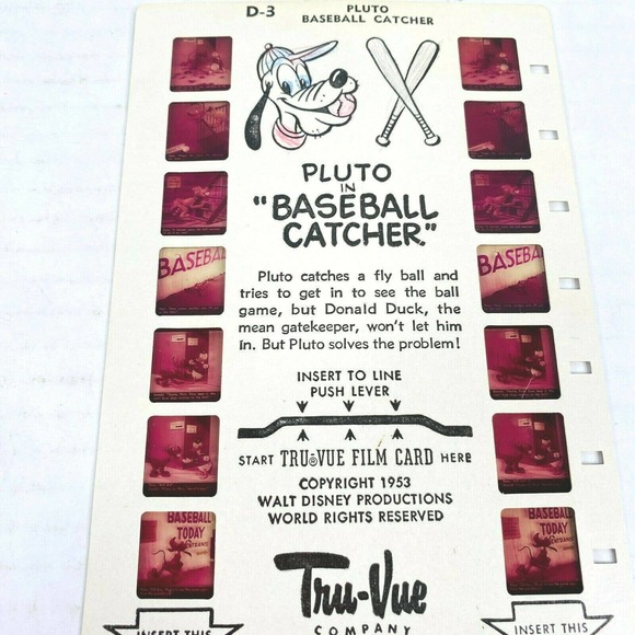 VTG PLUTO BASEBALL Disney D-3 TRU VUE FILM‎ CARD - Picture 3 of 5